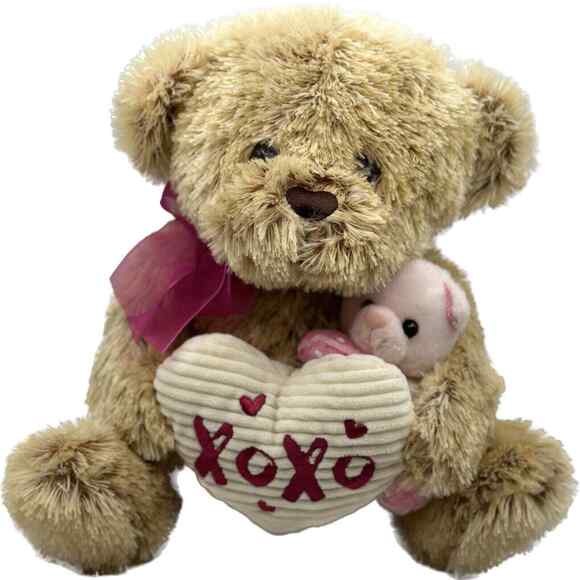 Valentine's Day XOXO Heart Brown Teddy Bear Plush Stuffed Animal 12" Baby Core - Picture 1 of 6
